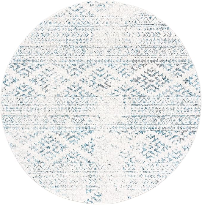 SAFAVIEH Tulum Collection Area Rug - 12' Round, Ivory & Turquoise, Moroccan Boho Tribal Design, Non-Shedding & Easy to Clean, Ideal for Living Room, Bedroom, Dining Space (TUL272E)