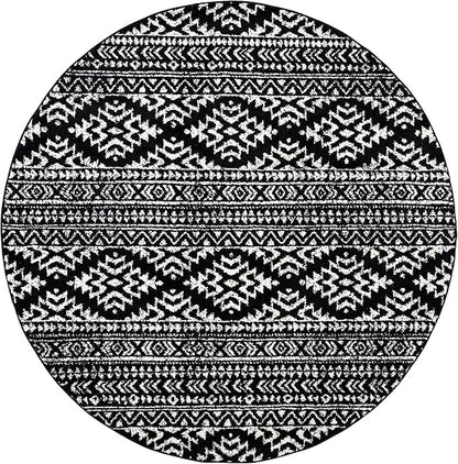 SAFAVIEH Tulum Collection Area Rug - 6'7" Round, Black & Ivory, Moroccan Boho Tribal Design, Non-Shedding & Easy to Clean, Ideal for Living Room, Bedroom, Dining Space (TUL272Z)