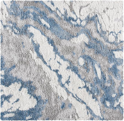 SAFAVIEH Horizon Shag Collection Area Rug - 5' Square, Grey & Blue, Modern Abstract Design, Non-Shedding & Easy Care, 2-inch Thick Ideal for High Traffic Areas in Living Room, Bedroom (HZN890G)