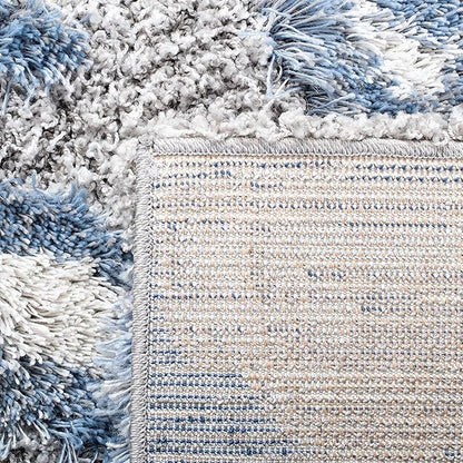 SAFAVIEH Horizon Shag Collection Runner Rug - 2' x 8', Grey & Blue, Modern Abstract Design, Non-Shedding & Easy Care, 2-inch Thick Ideal for High Traffic Areas in Living Room, Bedroom (HZN890G)