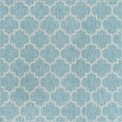 Unique Loom Outdoor Trellis Collection Area Rug (7' 10" Square, Aquamarine/ Gray)