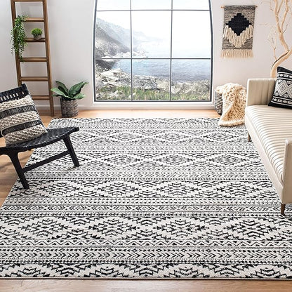 SAFAVIEH Tulum Collection Area Rug - 9' Square, Ivory & Black, Moroccan Boho Tribal Design, Non-Shedding & Easy to Clean, Ideal for Living Room, Bedroom, Dining Space (TUL272B)