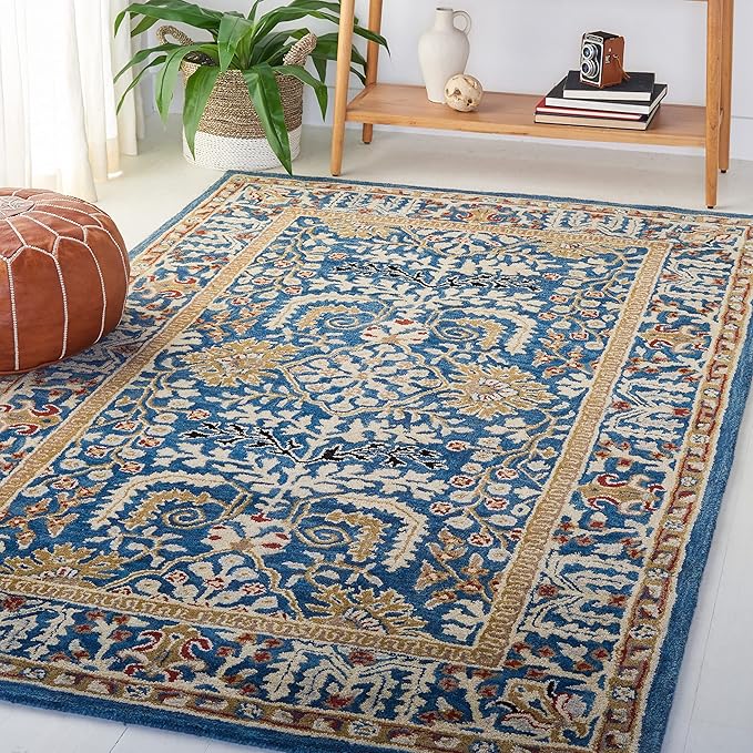 SAFAVIEH Antiquity Collection 4' x 6' Dark Blue/Multi AT64B Handmade Traditional Oriental Premium Wool Area Rug