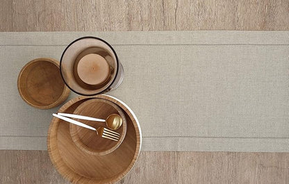 Solino Home Linen Natural Table Runner 108 Inches Long - 100% Pure Linen 14 x 108 Inch Table Runner for Christmas, New Year - Classic Hemstitch