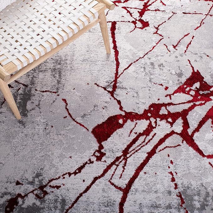 SAFAVIEH Amelia Collection Area Rug - 5'5" x 7'7", Grey & Red, Modern Abstract Design, Non-Shedding & Easy Care, Ideal for High Traffic Areas in Living Room, Bedroom (ALA293L)