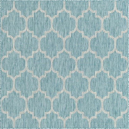 Unique Loom Outdoor Trellis Collection Area Rug (5' 1" Square, Aquamarine/ Gray)