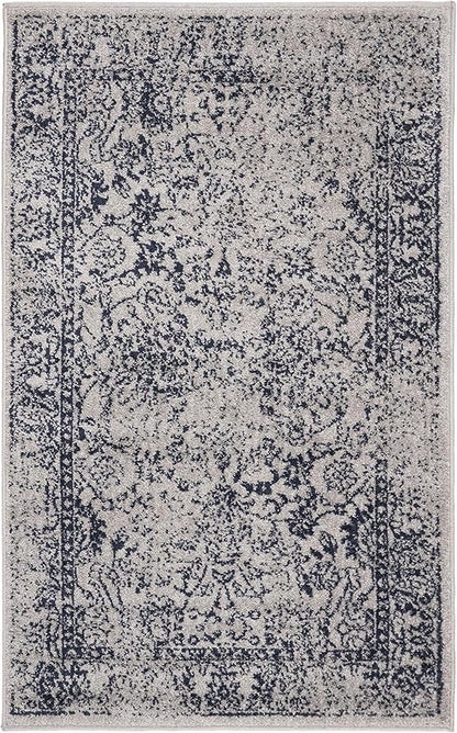 SAFAVIEH Adirondack Collection Accent Rug - 2'6" x 4', Grey & Navy, Distressed Vintage Floral Design, Non-Shedding & Easy to Clean, Ideal for Front Door, Kitchen, Entryway, Foyer (ADR109P)