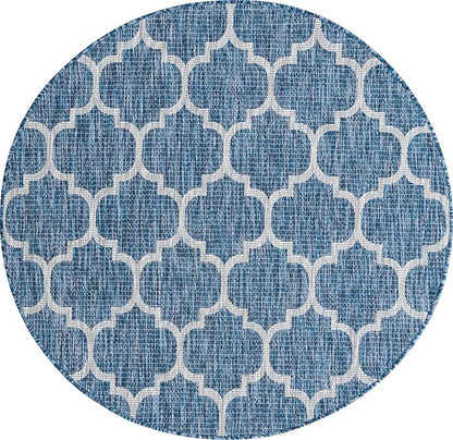 Unique Loom Trellis Collection Area Rug-Lattice Design, Moroccan Inspired for Indoor/Outdoor Décor, 5' 0" x 5' 0" Round, Navy Blue/Gray