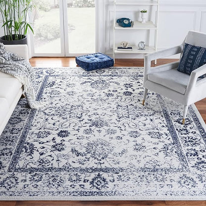 SAFAVIEH Area Rug 8x10 - Adirondack Collection - Large - Ivory & Navy, Distressed Vintage Floral Design, Non-Shedding & Easy Cleaning, Ideal for Living Room, Bedroom, Dining Space (ADR109M)