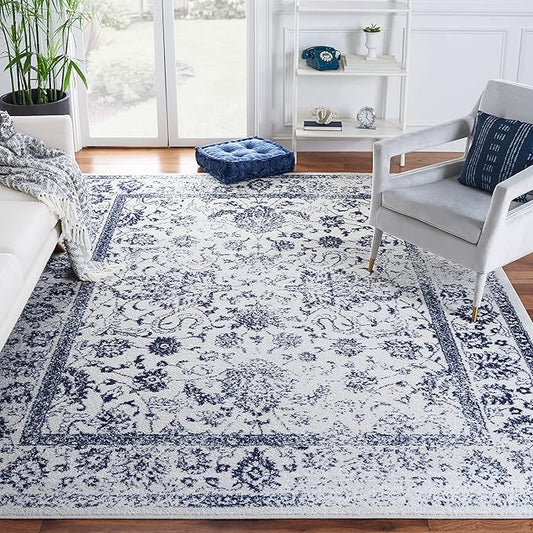 SAFAVIEH Area Rug 10x14 - Adirondack Collection - Large - Ivory & Navy, Distressed Vintage Floral Design, Non-Shedding & Easy to Clean, Ideal for Living Room, Bedroom, Dining Space (ADR109M)