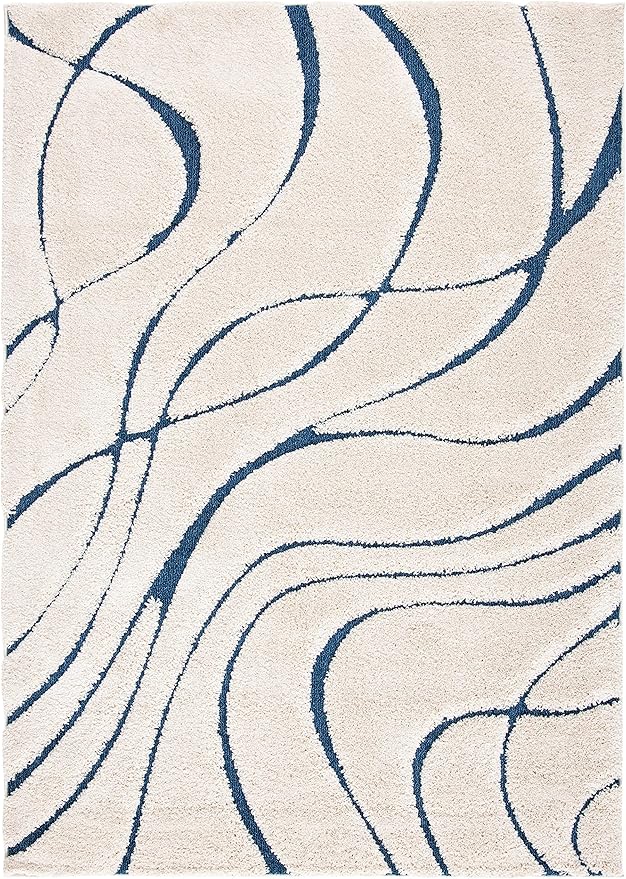 SAFAVIEH Florida Shag Collection Accent Rug - 4' x 6', Cream & Blue, Non-Shedding & Easy Care, 1.2-inch Thick Ideal for High Traffic Areas in Entryway, Living Room, Bedroom (SG471-1165)