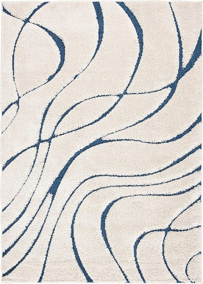 SAFAVIEH Florida Shag Collection Area Rug - 5'3" x 7'6", Cream & Blue, Non-Shedding & Easy Care, 1.2-inch Thick Ideal for High Traffic Areas in Living Room, Bedroom (SG471-1165)