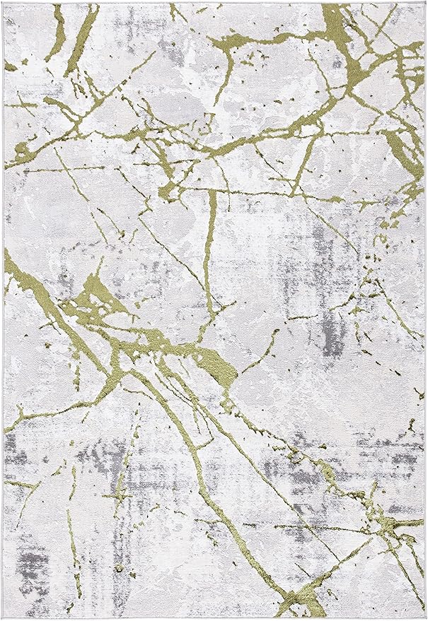 SAFAVIEH Amelia Collection Area Rug - 6' x 9', Grey & Green, Modern Abstract Design, Non-Shedding & Easy Care, Ideal for High Traffic Areas in Living Room, Bedroom (ALA293J)
