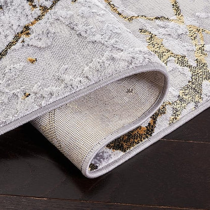 SAFAVIEH Amelia Collection Runner Rug - 2' x 16', Grey & Gold, Modern Abstract Design, Non-Shedding & Easy Care, Ideal for High Traffic Areas in Living Room, Bedroom (ALA293G)