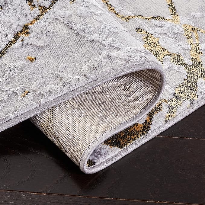 SAFAVIEH Amelia Collection Area Rug - 6' x 9', Grey & Gold, Modern Abstract Design, Non-Shedding & Easy Care, Ideal for High Traffic Areas in Living Room, Bedroom (ALA293G)