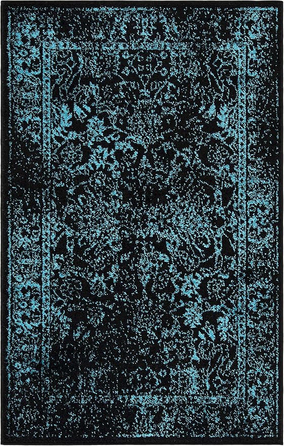 SAFAVIEH Area Rug 3x5 - Adirondack Collection - Black & Teal, Distressed Vintage Floral Design, Non-Shedding & Easy to Clean, Ideal for Living Room, Bedroom, Dining Space (ADR109K)
