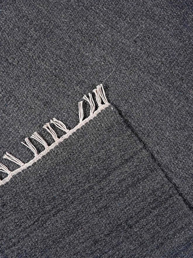 Rugsotic Carpets Hand Woven Flat Weave Kilim Wool 4'x6' Area Rug Solid Charcoal D00111