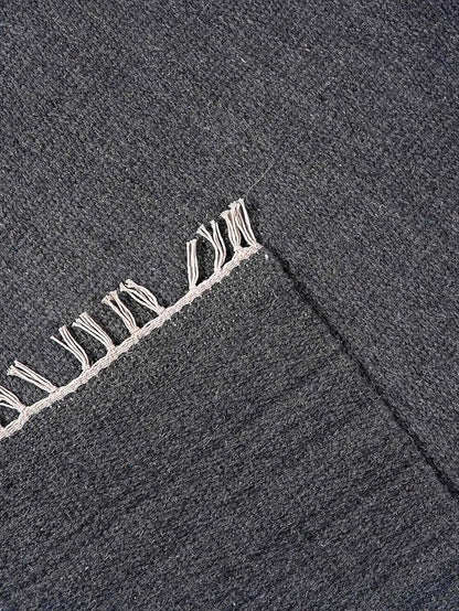 Rugsotic Carpets Hand Woven Flat Weave Kilim Wool ECO-Friendly Area Rugs - 9'x12', Rectangle Shape, Charcoal Color, Solid Plain Design, Low Pile Handmade Rugs for Living Room, Bed Room (D00111)