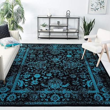 SAFAVIEH Area Rug 11x15 - Adirondack Collection - Large - Black & Teal, Distressed Vintage Floral Design, Non-Shedding & Easy to Clean, Ideal for Living Room, Bedroom, Dining Space (ADR109K)