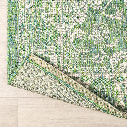 JONATHAN Y Weave Floral Indoor Outdoor Square Area Rug 5X5 Cream/Green, Tela Bohemian Textured for Backyard, Patio, Porch, Easy-Cleaning, High Traffic, Pet-Friendly, Non-Shedding (SMB100F-5SQ)