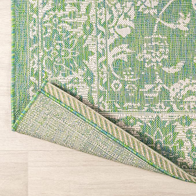 JONATHAN Y Weave Floral Indoor Outdoor Runner Rug 2X10 Cream/Green, Tela Bohemian Textured for Backyard, Patio, Porch, Easy-Cleaning, High Traffic, Pet-Friendly, Non-Shedding (SMB100F-210)