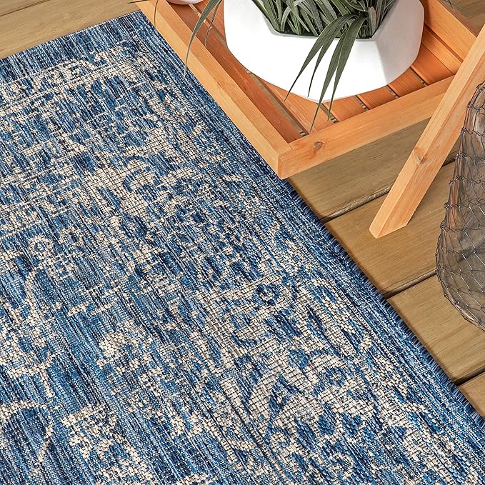 JONATHAN Y Weave Floral Indoor Outdoor Runner Rug 2X10 Navy/Gray, Tela Bohemian Textured for Backyard, Patio, Porch, Easy-Cleaning, High Traffic, Pet-Friendly, Non-Shedding (SMB100B-210)