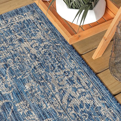JONATHAN Y Weave Floral Indoor Outdoor Round Area Rug 3 Ft Navy/Gray, Tela Bohemian Textured for Backyard, Patio, Porch, Easy-Cleaning, High Traffic, Pet-Friendly, Non-Shedding (SMB100B-3R)