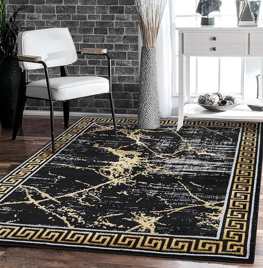 GLORY RUGS Area Rugs Marble 8x10 Black Gold Carpet Modern Abstract Rug Living Room Dining Bedroom Rug