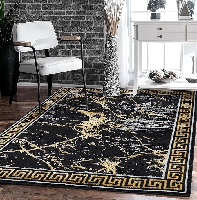 GLORY RUGS Area Rugs Marble 5X7 Black Gold Carpet Modern Abstract Rug Living Room Dining Bedroom Rug