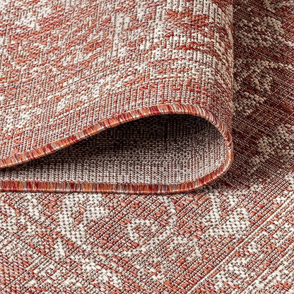 JONATHAN Y Weave Floral Indoor Outdoor Round Area Rug 5 Ft Red/Taupe, Tela Bohemian Textured for Backyard, Patio, Porch, Easy-Cleaning, High Traffic, Pet-Friendly, Non-Shedding (SMB100A-5R)