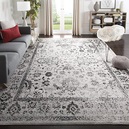 SAFAVIEH Area Rug 12x18 - Adirondack Collection - Large - Grey & Black, Distressed Vintage Floral Design, Non-Shedding & Easy to Clean, Ideal for Living Room, Bedroom, Dining Space (ADR109B)