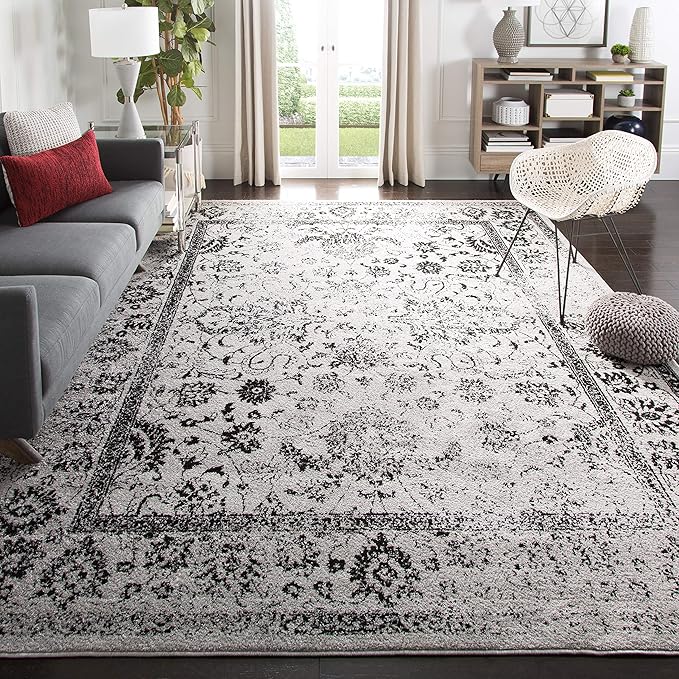 SAFAVIEH Area Rug 10x14 - Adirondack Collection - Large - Grey & Black, Distressed Vintage Floral Design, Non-Shedding & Easy to Clean, Ideal for Living Room, Bedroom, Dining Space (ADR109B)