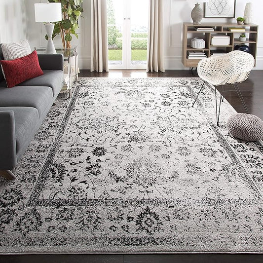 SAFAVIEH Area Rug 10x14 - Adirondack Collection - Large - Grey & Black, Distressed Vintage Floral Design, Non-Shedding & Easy to Clean, Ideal for Living Room, Bedroom, Dining Space (ADR109B)