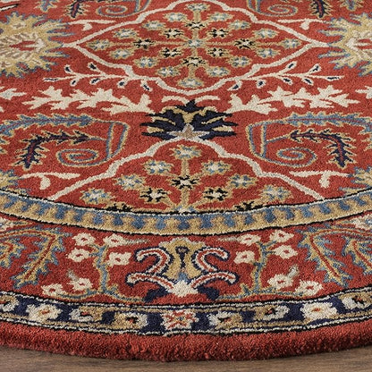 SAFAVIEH Antiquity Collection Area Rug - 8' Round, Red & Multi, Handmade Traditional Oriental Wool, Ideal for High Traffic Areas in Living Room, Bedroom (AT64A)