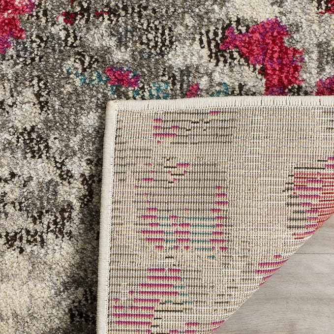 SAFAVIEH Monaco Collection Accent Rug - 3' x 5', Grey & Fuchsia, Abstract Watercolor Design, Non-Shedding & Easy Care, Ideal for High Traffic Areas in Entryway, Living Room, Bedroom (MNC225R)