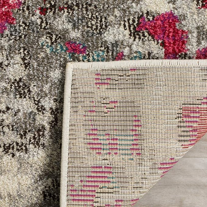 SAFAVIEH Monaco Collection Area Rug - 8' x 10', Grey & Fuchsia, Boho Chic Abstract Watercolor Design, Non-Shedding & Easy Care, Ideal for High Traffic Areas in Living Room, Bedroom (MNC225R)
