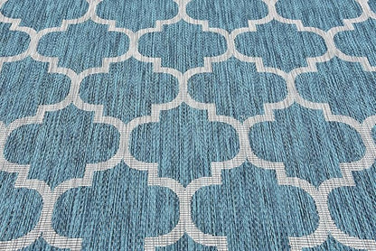 Unique Loom Outdoor Trellis Collection Area Rug (7' 1" x 10' Rectangle, Teal/ Gray)