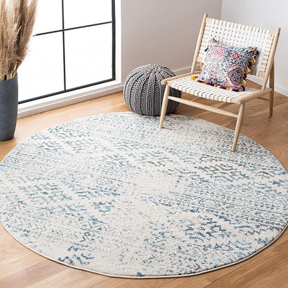 SAFAVIEH Tulum Collection Area Rug - 10' Round, Ivory & Turquoise, Moroccan Boho Tribal Design, Non-Shedding & Easy to Clean, Ideal for Living Room, Bedroom, Dining Space (TUL272E)