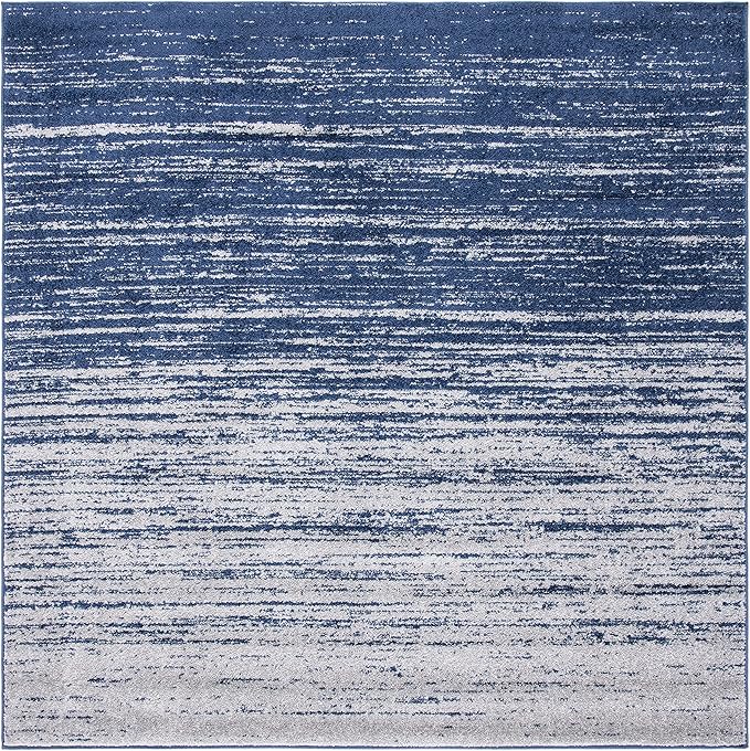 SAFAVIEH Adirondack Collection Area Rug - 8' Square, Navy & Grey, Modern Ombre Design, Non Shedding & Easy to Clean, Ideal for Living Room, Bedroom, Office, Dining Space (ADR113E)