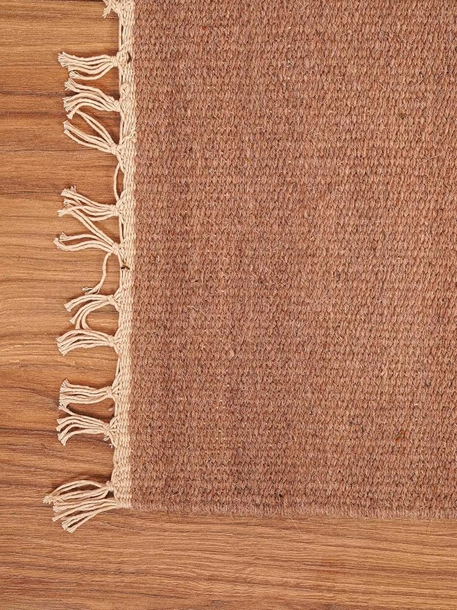 Rugsotic Carpets Hand Woven Flat Weave Kilim Wool ECO-Friendly Area Rugs - 10'x13', Rectangle Shape, Light Brown Color, Solid Plain Design, Low Pile Handmade Rugs for Living Room (D00111)