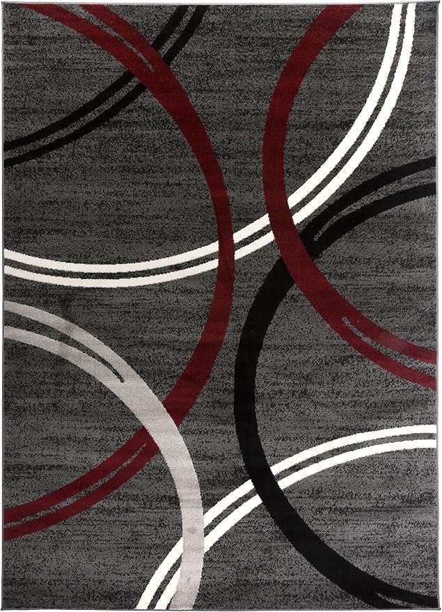 Rugshop Modern Wavy Circles Design Non-Shedding Area Rug, Carpet for Living Room, Dining Room, or Office,Grand Room,Open Spaces Red, 10' x 14'