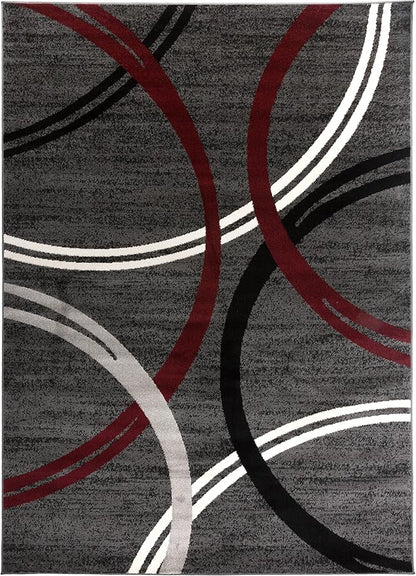 Rugshop Modern Wavy Circles Design Non-Shedding Area Rug, Carpet for Bedroom or Living Room, Red, 4' x 6'