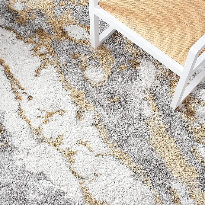 SAFAVIEH Horizon Shag Collection Area Rug - 9' Square, Grey & Gold, Modern Abstract Design, Plush 2.5-inch Thick, Ideal for High Traffic Areas in Living Room, Bedroom, Dining (HZN890D-9SQ)