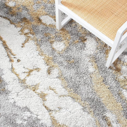 SAFAVIEH Horizon Shag Collection Area Rug - 10' Square, Grey & Gold, Modern Abstract Design, Non-Shedding & Easy Care, 2.6-inch Thick Ideal for High Traffic Areas in Living Room, Bedroom (HZN890D)