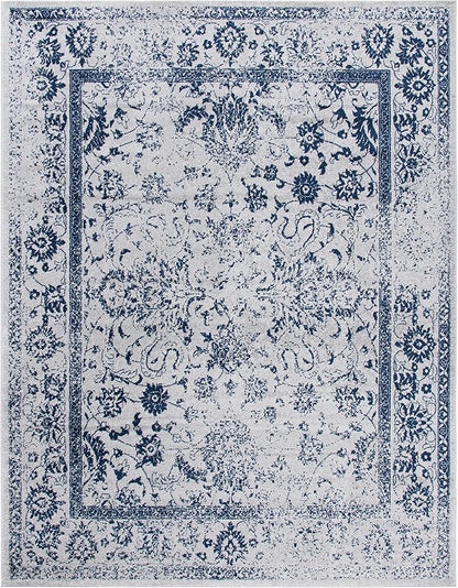 SAFAVIEH Area Rug 8x10 - Adirondack Collection - Large - Grey & Navy, Distressed Vintage Floral Design, Non-Shedding & Easy to Clean, Ideal for Living Room, Bedroom, Dining Space (ADR109P)