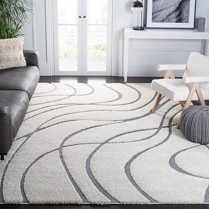 SAFAVIEH Florida Shag Collection Area Rug - 6'7" Square, Cream & Grey, Non-Shedding & Easy Care, 1.2-inch Thick Ideal for High Traffic Areas in Living Room, Bedroom (SG471-1180)