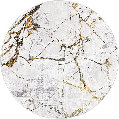 SAFAVIEH Amelia Collection Area Rug - 10' Round, Grey & Gold, Modern Abstract Design, Non-Shedding & Easy Care, Ideal for High Traffic Areas in Living Room, Bedroom (ALA293G)