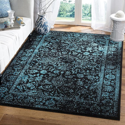SAFAVIEH Area Rug 6x9 - Adirondack Collection - Black & Teal, Distressed Vintage Floral Design, Non-Shedding & Easy to Clean, Ideal for Living Room, Bedroom, Dining Space (ADR109K)