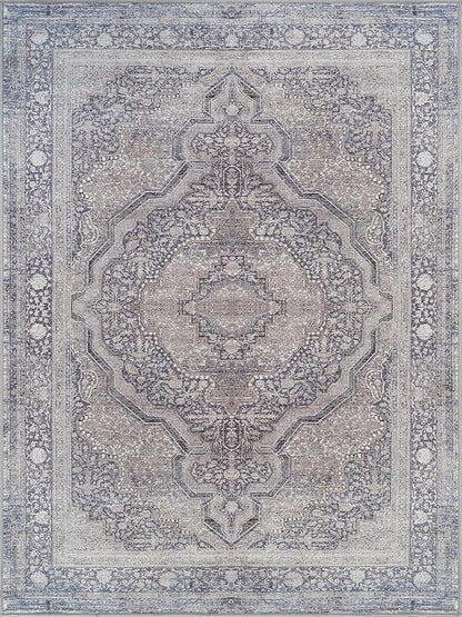 Bloom Rugs Washable Non-Slip 3' x 5' Rug - Blue/Steel Gray/Beige Traditional Medallion Area Rug for Living Room, Bedroom, Dining Room, and Kitchen - Exact Size: 3' x 5'