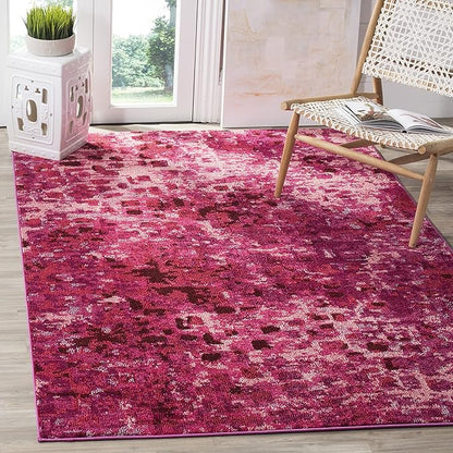 SAFAVIEH Monaco Collection Area Rug - 8' x 11', Fuchsia, Boho Chic Abstract Watercolor Design, Non-Shedding & Easy Care, Ideal for High Traffic Areas in Living Room, Bedroom (MNC225F)